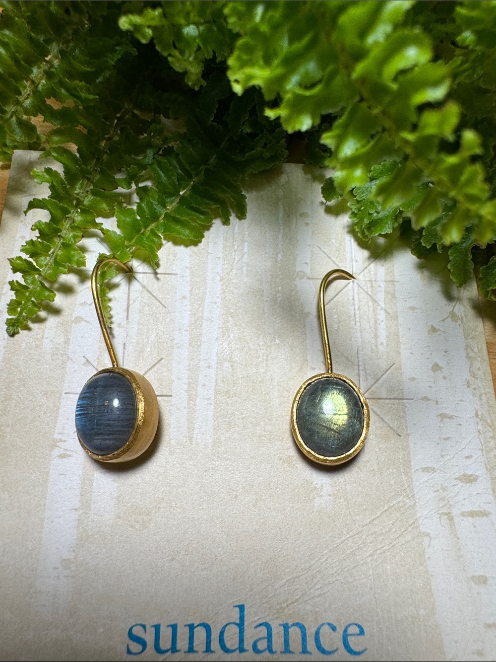 Sundance Gold-Tone Labradorite Drop Earrings with Blue-Green Sheen